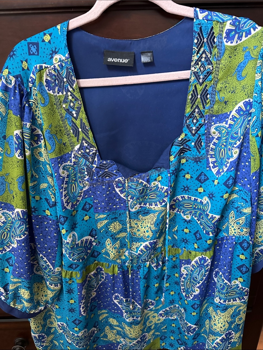Avenue Blue Green Paisley Print Blouse